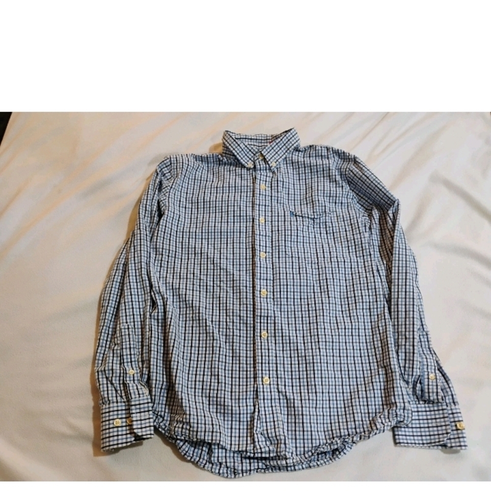 Izod Men's Blue and White Checkered Button-Down Shirt